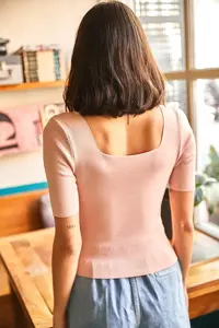 Olalook Women's Powder Square Collar Above Waist Knitwear Blouse - Image 5