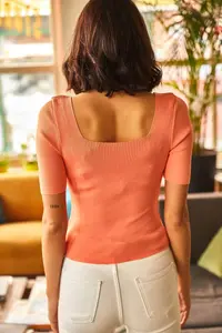 Olalook Women's Salmon Square Collar Above Waist Knitwear Blouse - Image 5