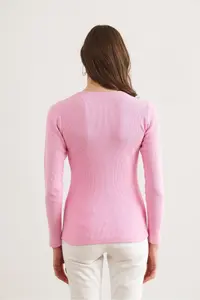 Olalook Women's Candy Pink Collar Lace V-Neck Camisole Knitted Blouse - Image 2