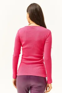 Olalook Women's Fuchsia Collar Lace V-Neck Camisole Knitted Blouse - Image 2