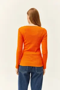 Olalook Women's Orange Collar Lace V-Neck Camisole Knitted Blouse - Image 2