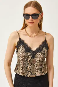 Olalook Women's Mink Snake Strap Adjustable Lace Draped Knitted Athlete Blouse