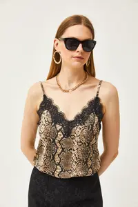 Olalook Women's Mink Snake Strap Adjustable Lace Draped Knitted Athlete Blouse - Image 3