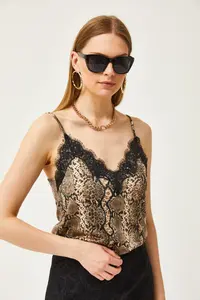 Olalook Women's Mink Snake Strap Adjustable Lace Draped Knitted Athlete Blouse - Image 4