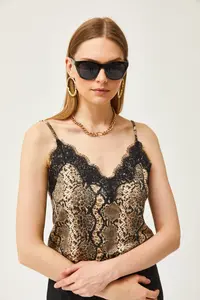 Olalook Women's Mink Snake Strap Adjustable Lace Draped Knitted Athlete Blouse - Image 5