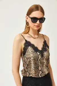 Olalook Women's Mink Snake Strap Adjustable Lace Draped Knitted Athlete Blouse - Image 6