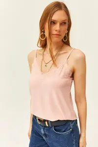 Olalook Women's Powder Strap Adjustable Lace Draped Knitted Athlete Blouse