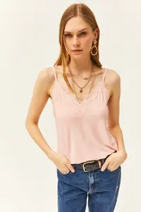 Olalook Women's Powder Strap Adjustable Lace Draped Knitted Athlete Blouse - Image 2