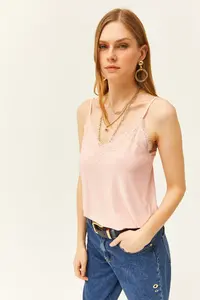 Olalook Women's Powder Strap Adjustable Lace Draped Knitted Athlete Blouse - Image 3