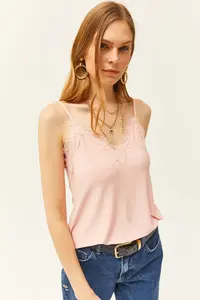 Olalook Women's Powder Strap Adjustable Lace Draped Knitted Athlete Blouse - Image 4