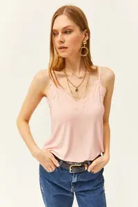 Olalook Women's Powder Strap Adjustable Lace Draped Knitted Athlete Blouse - Image 5