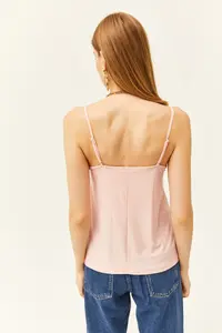 Olalook Women's Powder Strap Adjustable Lace Draped Knitted Athlete Blouse - Image 6