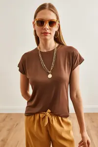 Olalook Women's Bitter Brown Bat Knitted Viscose Blouse - Image 2
