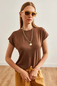 Olalook Women's Bitter Brown Bat Knitted Viscose Blouse - Image 3