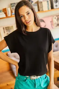 Olalook Women Black Yarasa Knitting Viscon Blouse Blouse