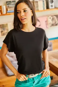Olalook Women Black Yarasa Knitting Viscon Blouse Blouse - Image 2