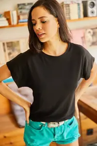 Olalook Women Black Yarasa Knitting Viscon Blouse Blouse - Image 3