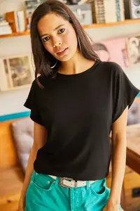 Olalook Women Black Yarasa Knitting Viscon Blouse Blouse - Image 4