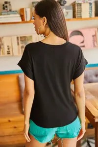 Olalook Women Black Yarasa Knitting Viscon Blouse Blouse - Image 5