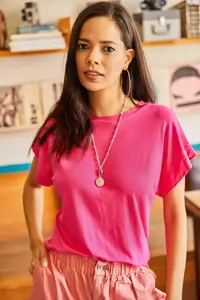 Olalook Women Fuchsia Yarasa Knitting Viscon Blouse Blouse - Image 2