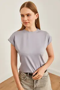 Olalook Women Gray Yarasa Knitting Viscon Blouse - Image 2