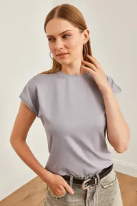 Olalook Women Gray Yarasa Knitting Viscon Blouse - Image 4