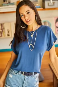 Olalook Women Indigo Yarasa Knitting Viscon Blouse Blouse - Image 3