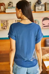 Olalook Women Indigo Yarasa Knitting Viscon Blouse Blouse - Image 4