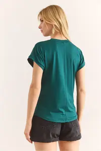 Olalook Women's Petrol Green Bat Knitted Viscose Blouse - Image 2