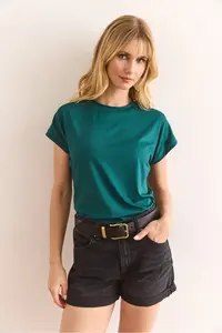 Olalook Women's Petrol Green Bat Knitted Viscose Blouse - Image 3