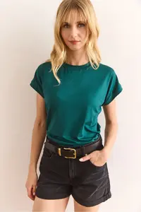 Olalook Women's Petrol Green Bat Knitted Viscose Blouse - Image 4