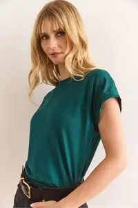 Olalook Women's Petrol Green Bat Knitted Viscose Blouse - Image 5