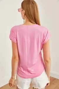 Olalook Women Pink Yarasa Knitting Viscon Blouse - Image 6