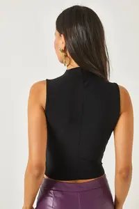 Olalook Women's Black High Collar Crop Blouse - Image 4