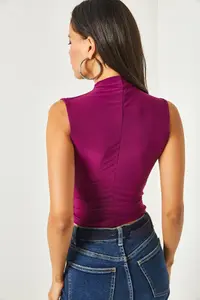 Olalook Women's Cherry Rotten High Collar Gather Detailed Crop Blouse - Image 5