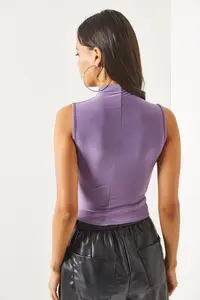 Olalook Women's Lilac High Collar Crop Blouse - Image 4
