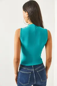 Olalook Women's Mint Green High Collar Crop Blouse - Image 5