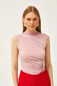 Olalook Women's Powder High Collar Crop Blouse - Image 2