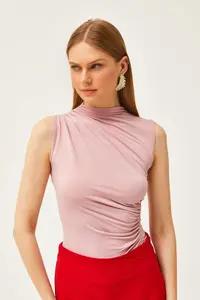 Olalook Women's Powder High Collar Crop Blouse - Image 3