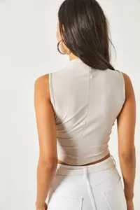 Olalook Women's Stone High Collar Crop Blouse - Image 5