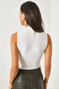 Olalook Women's White High Collar Crop Blouse - Image 5