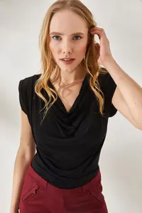 Olalook Women's Black Padded Collar Loose Blouse - Image 4