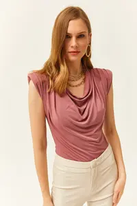 Olalook Women's Dusty Rose Padded Collar Collar Loose Blouse - Image 5