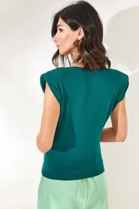 Olalook Women's Emerald Green Padded Collar Loose Blouse - Image 6