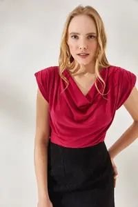 Olalook Women's Fuchsia Padded Collar Loose Blouse - Image 2