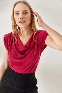Olalook Women's Fuchsia Padded Collar Loose Blouse - Image 4