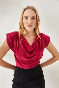 Olalook Women's Fuchsia Padded Collar Loose Blouse - Image 5