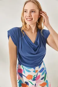 Olalook Women's Indigo Padded Collar Loose Blouse - Image 4