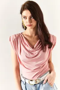Olalook Women's Powder Padded Collar Loose Blouse - Image 4