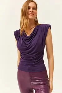 Olalook Women's Purple Padded Collar Loose Blouse